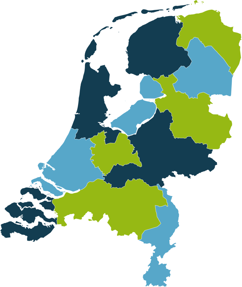 Kaart NL provincies StatenlidNu blauw en groen